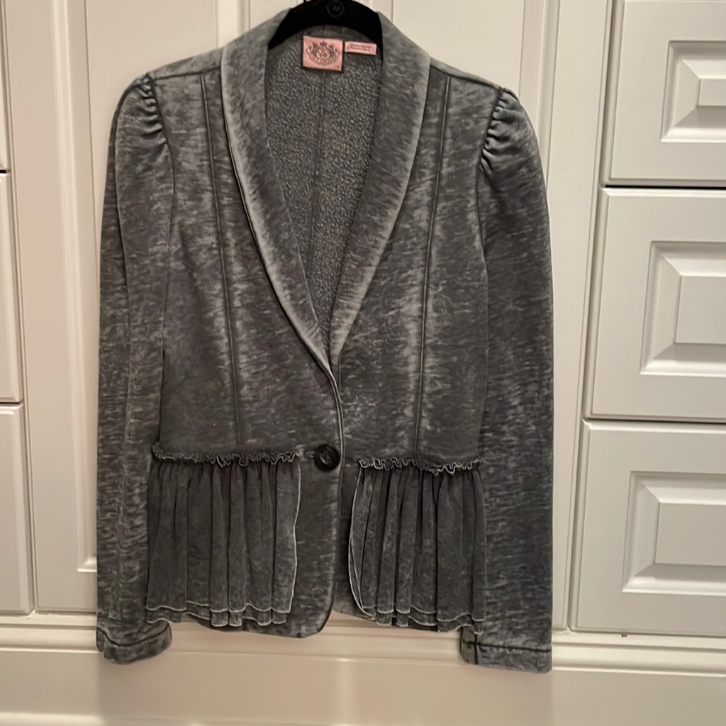 Juicy Couture One Button Blazer Dark Gray Wash With Ruffle